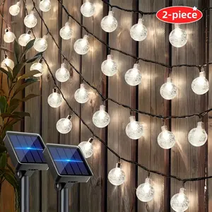 2-Piece Set 39-Foot 100-Light Solar Outdoor Bubble Ball String Lights Four-Season White Light LED String Lights IP44 Waterproof Ideal for Garden Ambiance, Balcony, Garden, Camping Party Decorations Valentine's Day, Wedding, Easter, Christmas Decorations