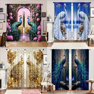 2-piece set of vintage peacock printed curtains - pole bag design for easy hanging, made of polyester, perfect for decorating living rooms, bedrooms, and dormitories - with multiple sizes to choose from