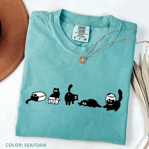 Comfort Colors Five Mood Cats Shirt, Cat Mom Tee, Funny Cats T-Shirt, Short Sleeve Shirt For Women, Women's Print Casual Top, Summer Outfits