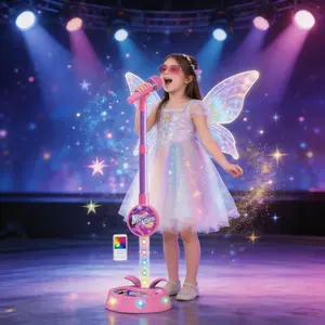 New kids microphone toy with colorful gradient lights, built-inkaraoke sound effects. It adopts Type-C charging port and canconnect to mobile phones and other devices to play songs,letting kids fall in love with singing.