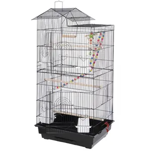 Segawe 39" House Shape Bird Cage Large Parrot Cage Metal Frame, Black
