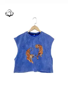 Men's Summer Cotton Round Neck Loose Fit Sleeveless Vest, Tiger Pattern, Street Style, All-Season Comfortable Top, Unisex Design, Sleeveless Basic Tanks, Vest Tee