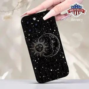 Creative Sun And Moon Print Mobile Phone Case Suitable for IPHONE16 15 14 13 12 11 XS XR X 7 8 Plus Pro Max Mini Protective Protector Black