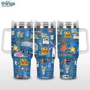 Dutch Bros Coffee Aesthetic Tumbler 40oz & 20oz, Insulated Stainless Steel Travel Mug with Handle & Lid, Double Wall Vacuum Cup, Iced Coffee Lover Cup, Drive Thru Coffee Vibe, Cute Coffee Merch Gift for Dutch Bros Fans, Reusable Water Bottle Daily Use