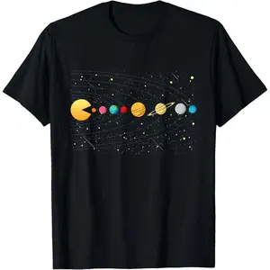 Men's Funny Astronaut Graphic T-Shirt, Casual 100% Cotton Solar System Print, Short Sleeve Round Neck Fashion Streetwear