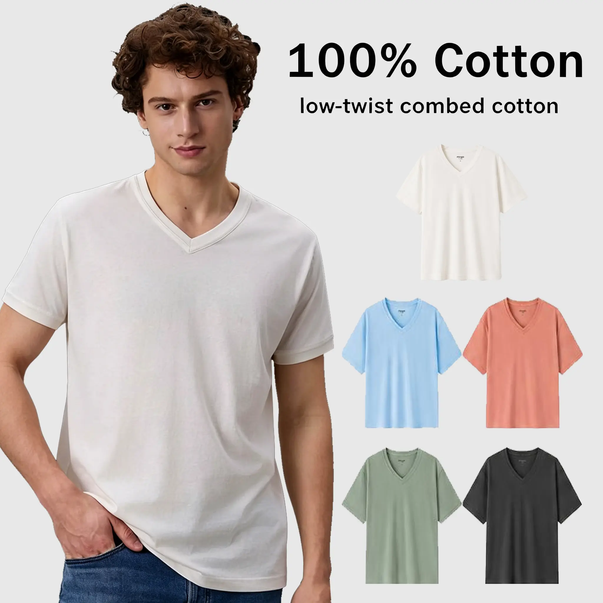 Mega Tshop Men's Basic Short-Sleeve V-Neck T-Shirt Top - 3.8oz 100% OE Yarn Cotton Fabric, Smooth Breathable Regular Fitted Unisex Plain Tee with Contrast Binding for Business Commuting Casual Summer (Black Raccoon Streetwear) tshirt good graphic, Shortsl