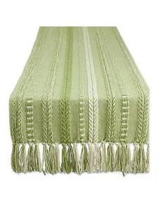 Design Imports 15" x 108" Braided Stripe Fringed Table Runner