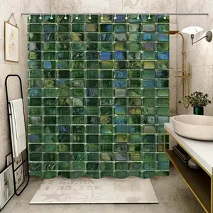 Glass Brick Wall Pattern Shower Curtain, Waterproof Shower Curtain with 12pcs Hooks, Bathroom Decor for Home, Hotel, Apartment, Dorm, Spa, Restroom