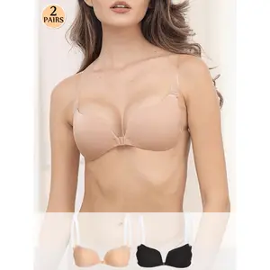 2 Pairs Of Bonded Push Up Bras With Clear Straps - Reusable Push Up Bonded Bras - Suitable For Deep V, Backless Bras Fit Womenswear