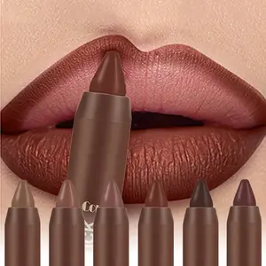 6-Color Phantom Chocolate Lip Duo - 24HR Flex-Shield Matte Lip Liner & Lipstick 2-in-1, Waterproof Kiss-Proof for Halloween/Christmas Makeup, Smudge-Proof Brown Shades (Concert/Party/Daily All-in-One)