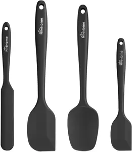 4-Piece Silicone Spatula Set – Heat-Resistant, Seamless One-Piece Design – BPA-Free Rubber Cooking Utensils for Baking & Kitchen Use (Black)
