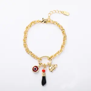 14K Gold Plated Adjustable Evil Eye Elephant Bracelet