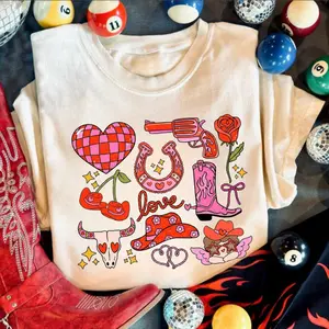 Western Valentine Retro Doodle Collage Shirt, Valentine western clothing, western cowgirl stuff, western outfits for women, country girl stuff, western tops, sweatshirts for women, country western clothing, western for women country clothes