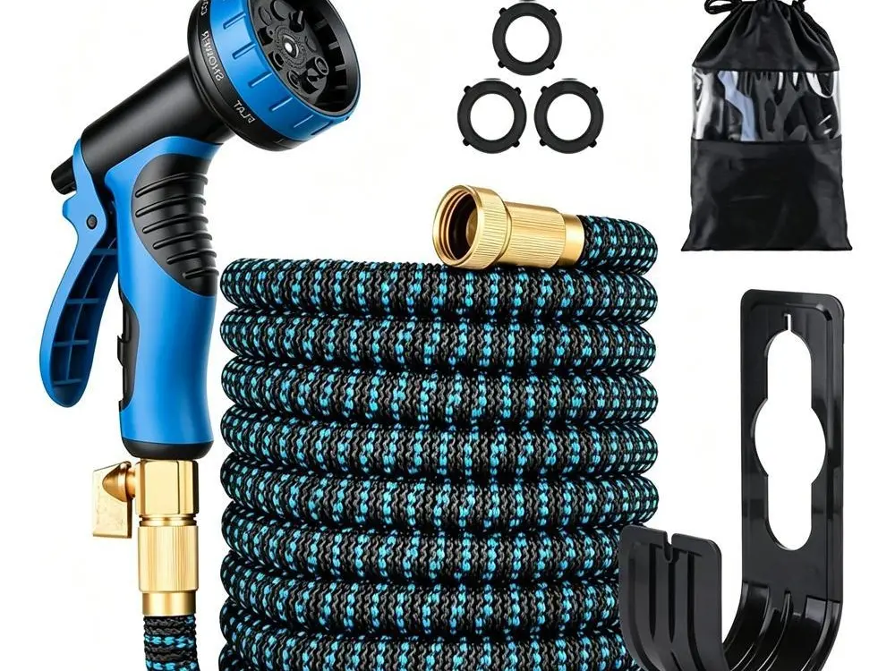 50/100FT Expandable Garden Water Hose, Heavy Duty Flexible No-Kink Upgraded Quality, 8 Spray Patterns, Leak-Proof Copper Connectors for Home Garden Car Wash Outdoor Use