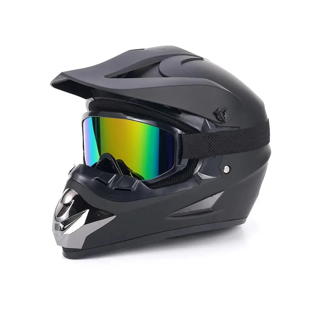 Matte Black Off-Road Dirt Bike Helmet with Goggles & Gloves, DOT Approved Full Face Motocross Helmet, Lightweight Breathable ATV MX BMX Racing Helmet for Men Women, Low-Key Sleek Design
