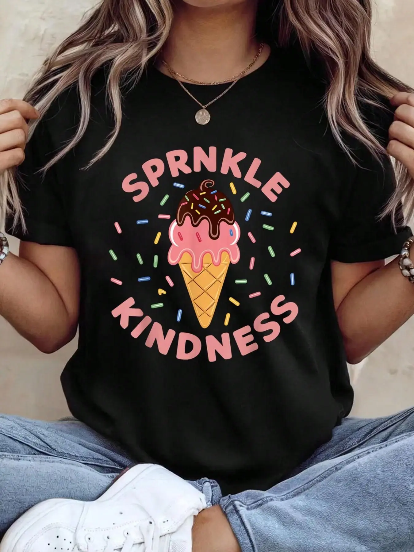 100% cotton Sprinkle Kindness Ice Cream T-Shirt graphic tees women
