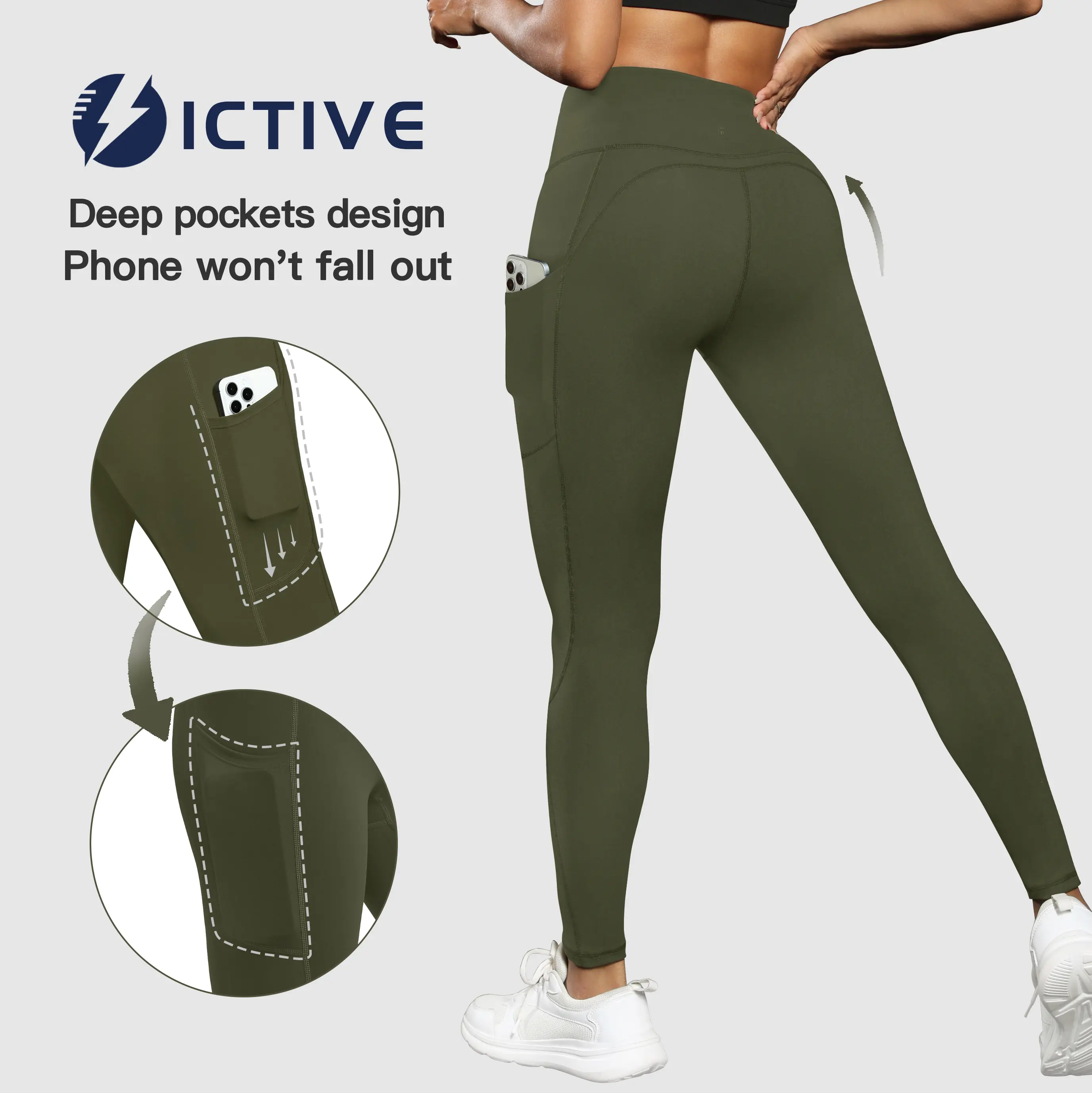 ICTIVE Leggings for Women, High-Waisted Tummy Control Compression Pants with Pockets for Yoga, Running & Gym Workout, Compression Leggings, Leggings Women, French Terry,travel essentials,camping essentials
