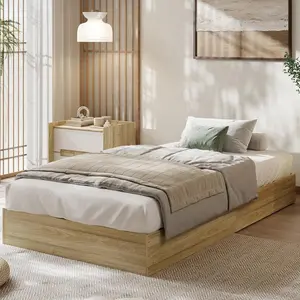 Twin-XL Size Wood Platform Bed Frame Wooden Bed Frame Without Headboard Wood Slat Support No Box Spring Needed Easy Assembly Burlywood