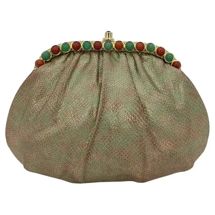 Pre-owned Judith Leiber Couture Metallic Lizard Clutches & Wristlets Judith Leiber Pink and Green Clutch