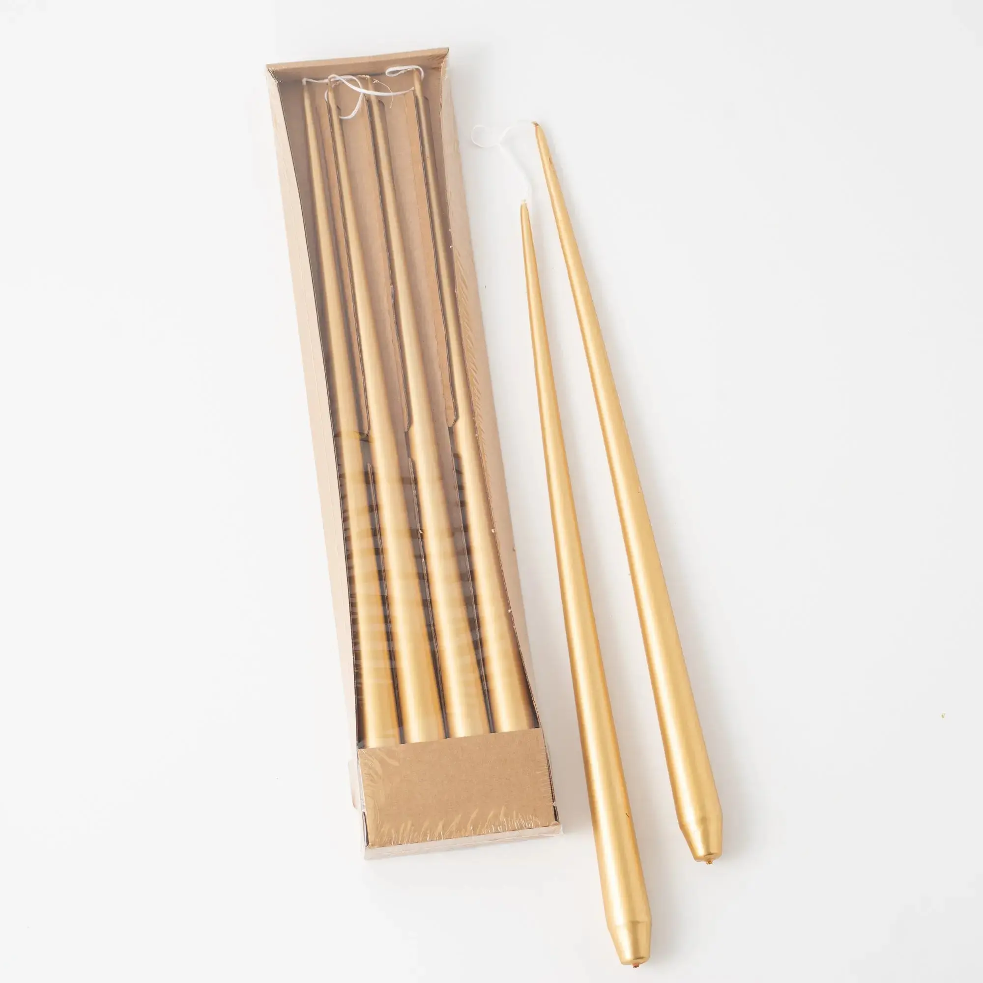 Matte Gold Hand-Dipped Skinny Taper Luxury Unscented Drip Candle, Home Decor Accent, Comes with Candle Holder and Box