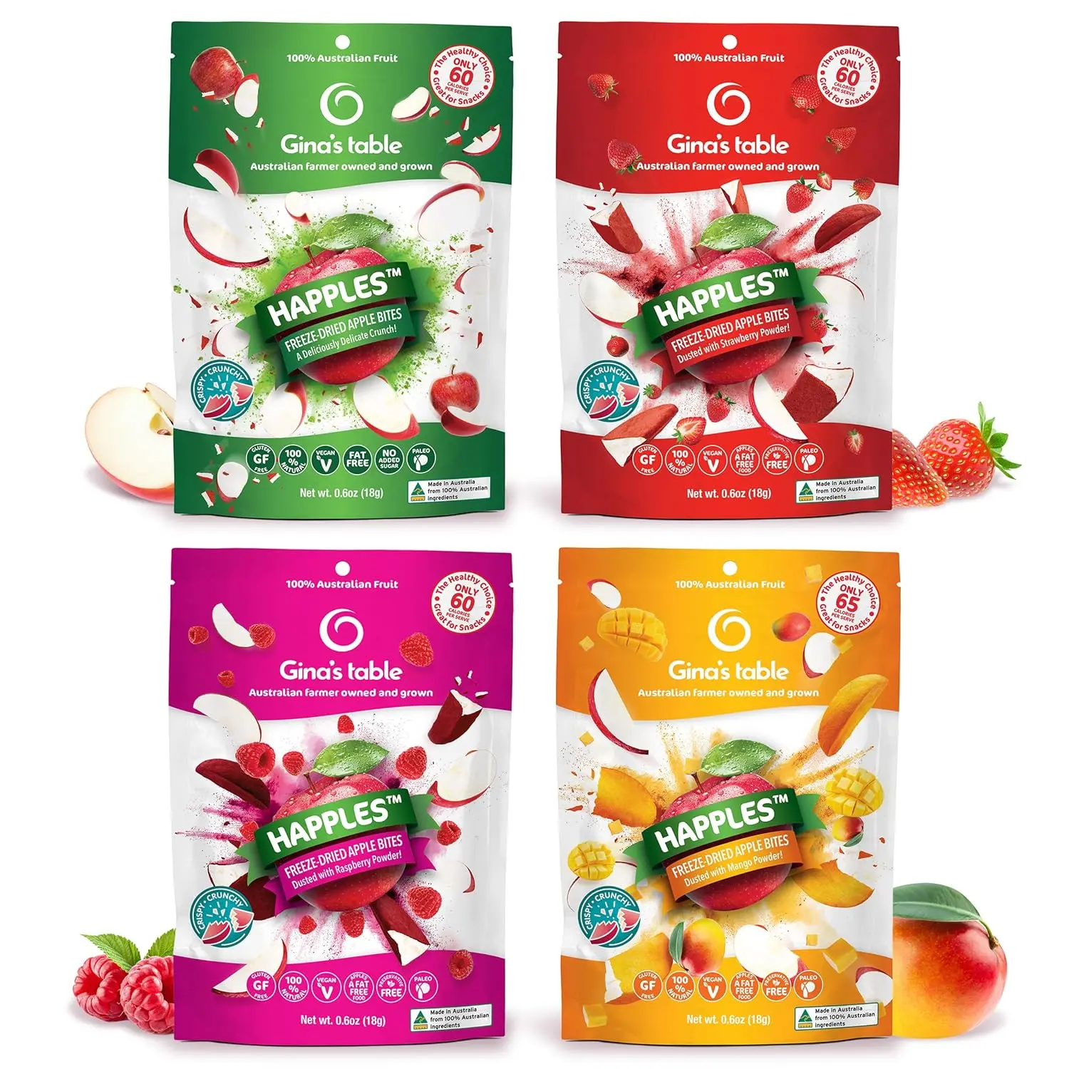 Gina's Table Happles Freeze Dried Apples 0.6oz (Pack of 10)