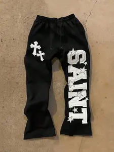 SAINT Graphic Flared Sweatpants - Y2K Streetwear Cross Patch Baggy Pants