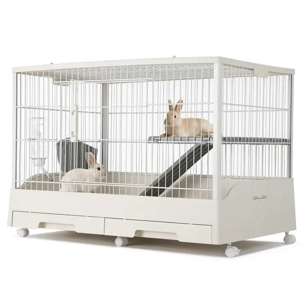 [FLASH SALE] Garvee Small Animal Cage, Durable Large Rabbit Hutch, 33“ Small Animal Cage with 2 Removable Tray, Ramp, 6 Casters, Water & Hay Feeder, Indoor & Out Door Use for Rabbit, Hamster