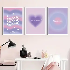 3pcs Purple Gradient Aura Spiritual Affirmation Wall Art Canvas Painting, Vintage Wall Art, Nordic Posters And Prints, Preppy Wall Pictures For Living Room, Bedroom, Dorm, Hallway, Home And Room Decoration, Unframed