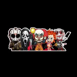 Horror Movie Icons Sticker | Jason, Ghostface, Pennywise, Chucky & Jigsaw | Scary Halloween Vinyl Decal