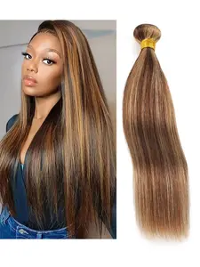 P4/27 Highlight Brown Straight Hair Bundle 12A Brazilian Virgin Straight Hair Bundle Human Hair Extension 14 - 30 inch Straight Hair Human Hair Weave Real Hair Extensions
