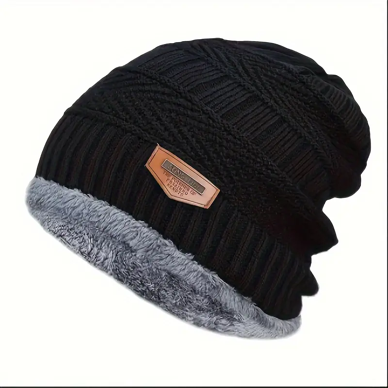 Men's and women's winter black borderless urine cap, knitted cap with plush comfortable thick winter breathable cap, perfect choice for New Year's Day/New Year outdoor activities, warm outdoor hat