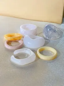Women's Elegant Resin Ring Set, Stackable Finger Rings, Dainty Stacking Rings, Y2K Geometric Design, Perfect Gift for Graduation & Valentine's Day, Stylish Jewelry Accessories