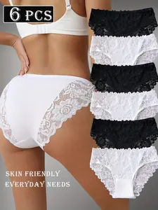 Lace Panties Women 6 Pack Soft Breathable Skin Friendly Comfortable Underwear for Daily Use Multipack Soft Comfy Brief