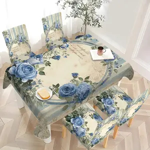 2/4/6/5/7 pieces of fashionable and high-end Dining Chair Slipcover and tablecloth sets, thickened chair cover and tablecloth sets (1 tablecloth + 4 chair covers or 1 tablecloth + 6 chair covers), easy to care for, reusable, for home decoration