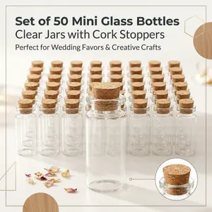 Set of 50 Mini Glass Bottles with Cork Stoppers, Clear Small Jars, Storage Containers for Wedding Favors, Party Decorations, DIY Crafts, Spices & Sample Storage