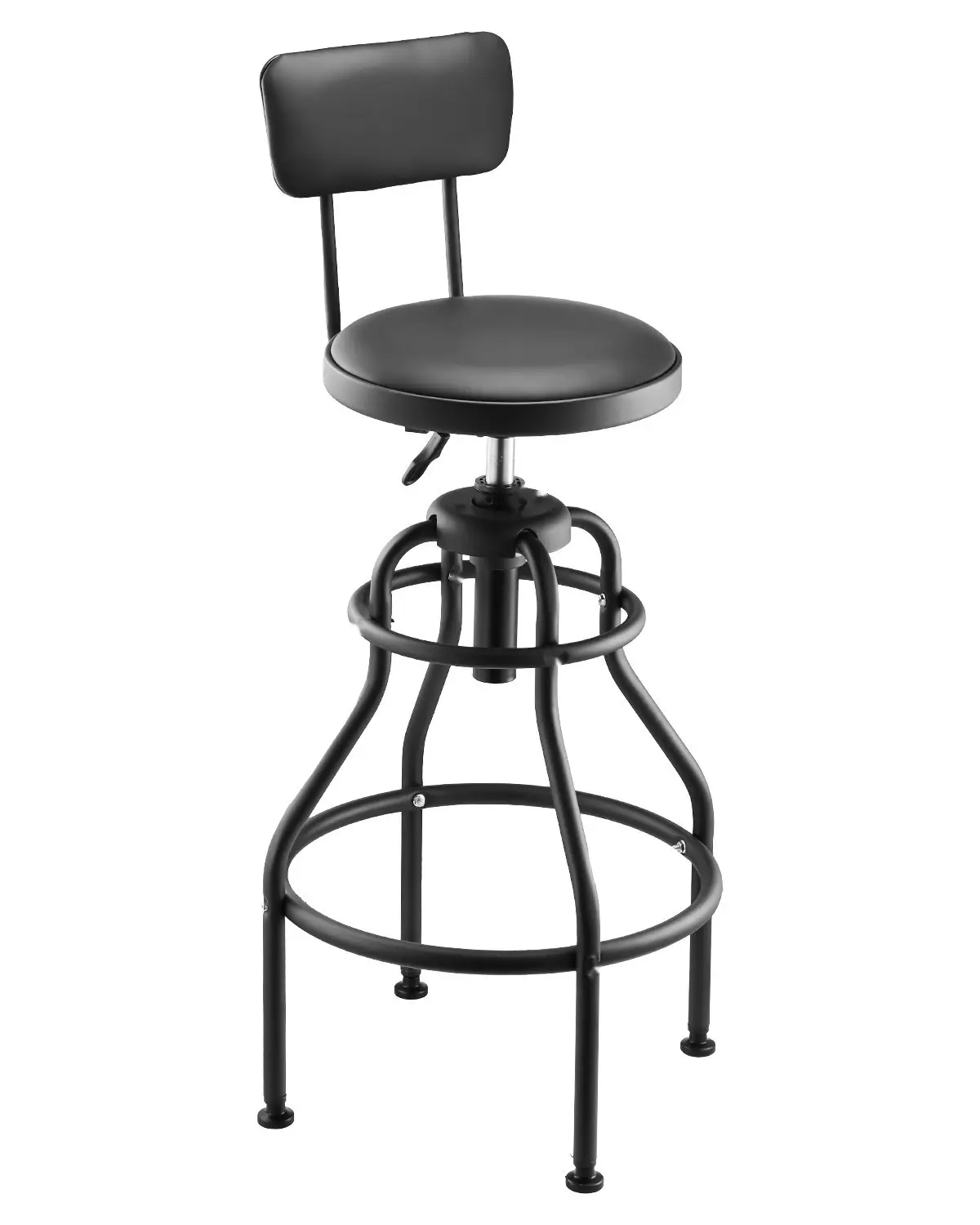 Industrial Adjustable Height Shop Stool for Garage and Workshop - Heavy Duty Seat Supports Up to 300 Lbs with Padded Backrest, Durable Steel Frame, Anti Slip Foot Ring, Easy Assembly, Ideal for Automotive Repair and Maintenance