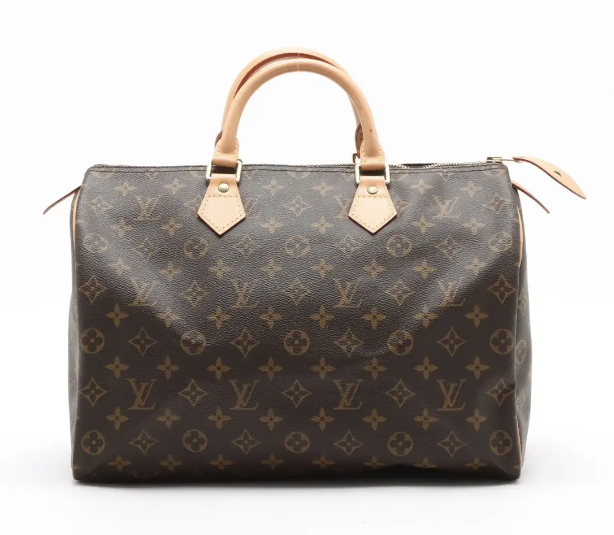 Pre-owned Louis Vuitton Coated Canvas Tote Bags Bag Handle Top Speedy 35 Monogram Canvas Handbag with Brown Leather Handles and Gold Hardware =%2= shoulder=%2= =%2= strap=%2=