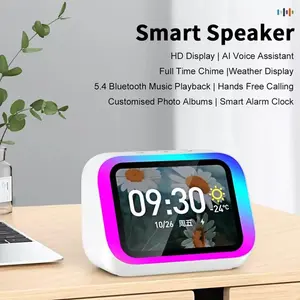 Bluetooth 5.4 Smart Speaker, Full-Featured HD Touch Screen, Custom Wallpaper, Time Clock, Weather Report, AI Voice and Phone Call Function