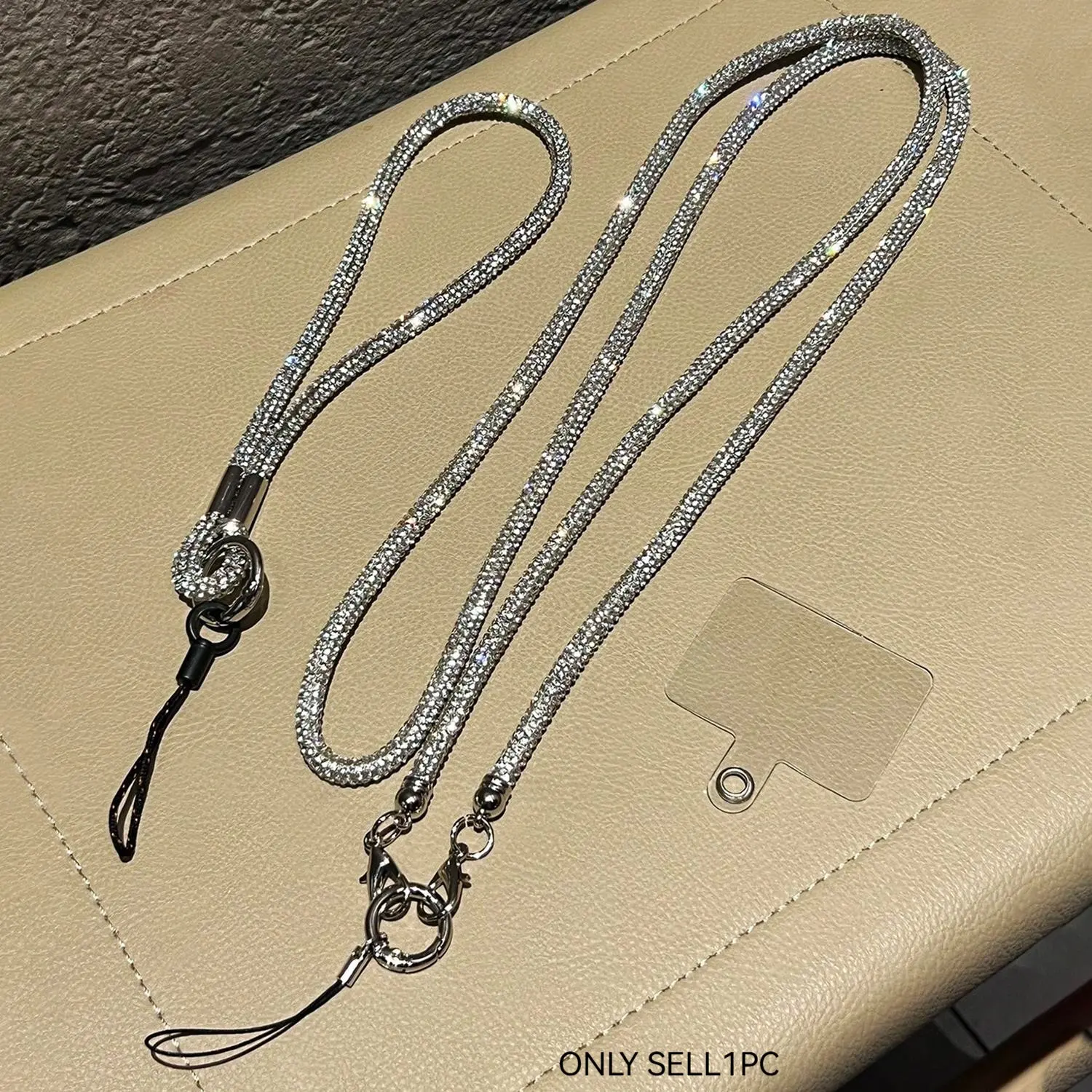 Silver Color Sparkling Luxury Rhinestone Strap, Long Crossbody Handbag Chain, Full Diamond Phone Charm, Fashionable High-End Accessory, Phone Lanyard, Phone Charm Hook, Cell Phone Charms, Cellphone Accessories, Mobile Phone Accessories