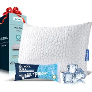 QUTOOL Cooling Bed Pillow for Sleeping, Cool Pillow Adjustable Shredded Memory Foam Cold Gel Pillow for Side Back Stomach Sleepers with Washable Removable Cover, Decor Bedroom Accessories, Home Decor, Mother's Day Gifts