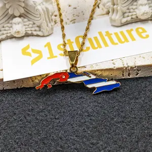 18k Gold Plated Cuba Map Necklace, Charm, Pendant, Havana Key Chain