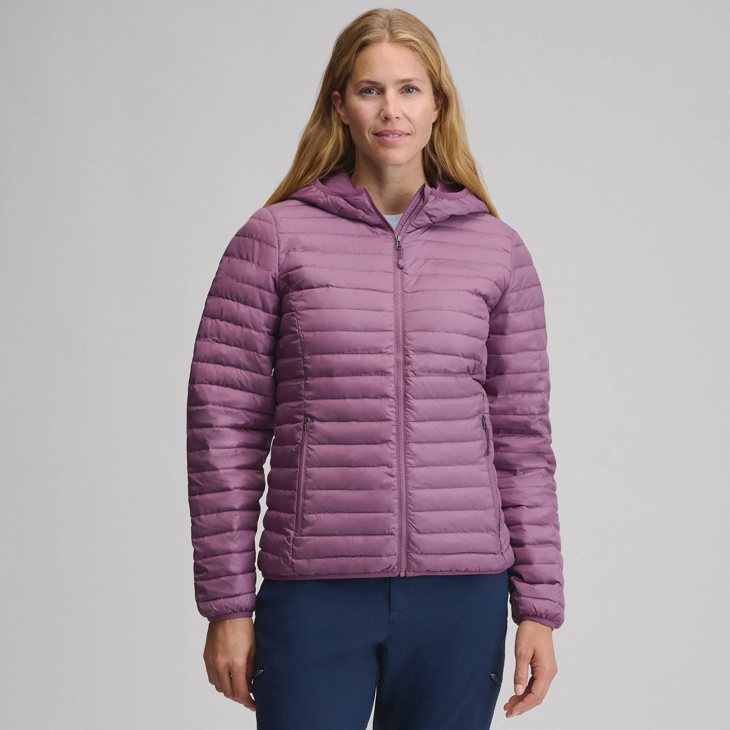 Women's Microlight Hooded Down Coat, Lightweight Layered Outerwear with Pocket for Cold Weather