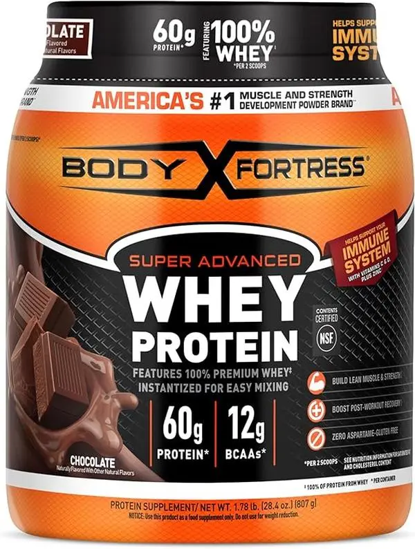 Body Fortress 100% Whey Premium Protein Powder Chocolate 1.78lbs for Healthcare & Fitness Easy to Mix Nutritional Drink