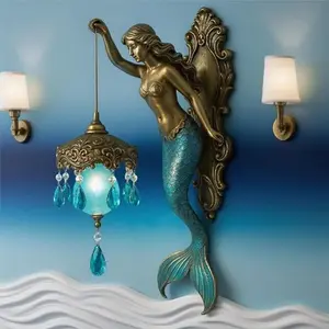Vintage Ocean Theme Mermaid Wall Lamp Elegant Dreamy Bronze Bedroom Bedside Lamp Bedroom Dining Room Decoration, Mermaid Wall Lamp Door Window Decorations Home Creative, Decorative Wall Light