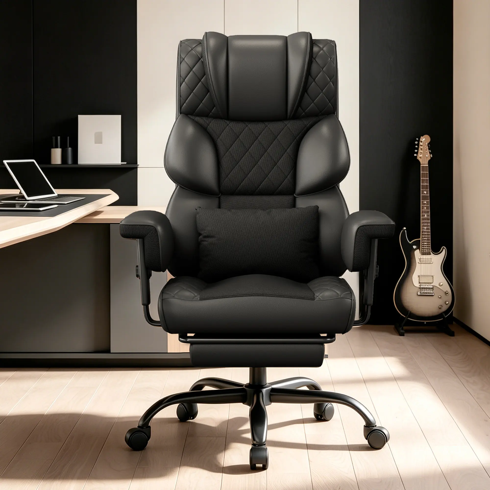 Vonesse Big and Tall Office Chair, Computer Chair with Soft Adjustable Armrests, Ergonomic Gaming Chair with Breathable Linen Design, Executive Chairs with Footrest V3048A summergarden