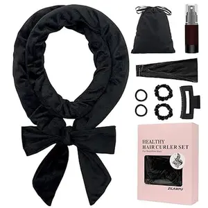 ZILAMPU No Heat Curling Rod Headband Black Velour Hair Roller Wrap for Overnight Curls Soft Heatless Curling Set for Women with Long Thick or Fine Hair Comfortable Sleep In Hair Styling Tool