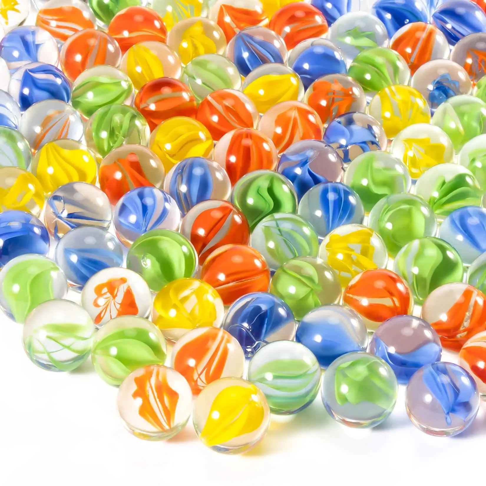 Glass Marbles - 90Pcs Thick Cat Eye Marbles Bulk, for Marble Run, Chinese Checkers, Bee Bath, Vase Filler, Tank Decor, Family Party Board Games, Mix Color, 14mm Medium Size