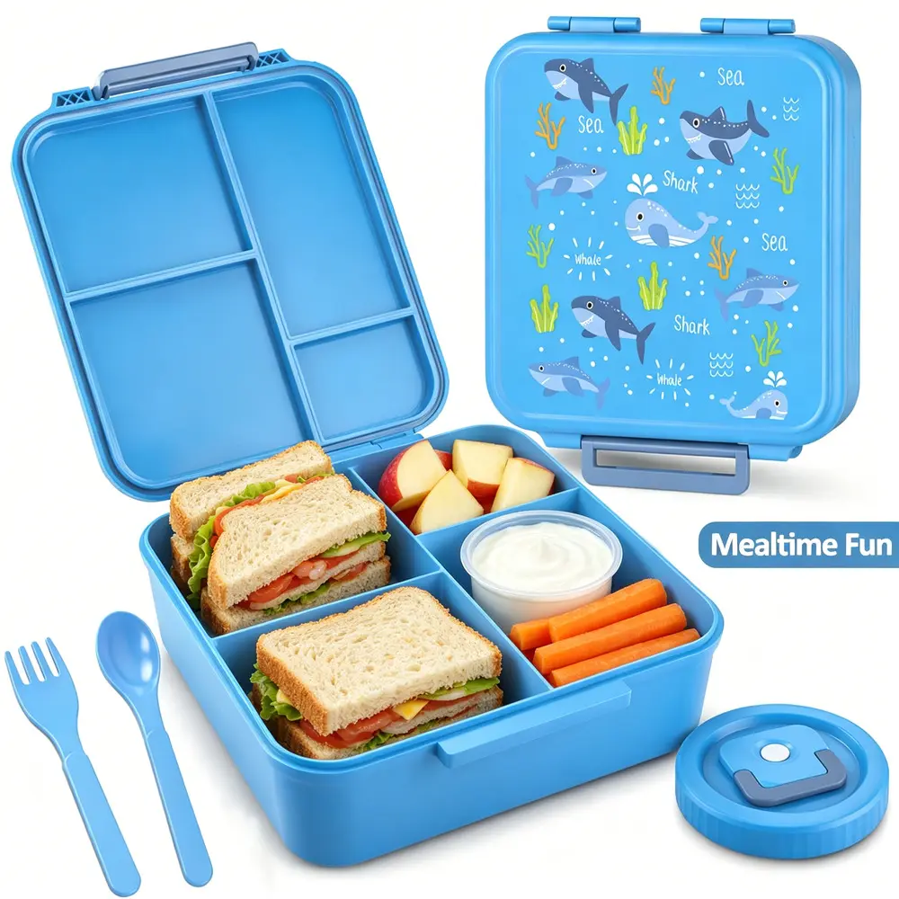 Reusable Food Storage Container Clear Lid Divided Serving Tray 4 Grid Layout, Versatile Charcuterie & Snack Box for Travel Parties Household Use