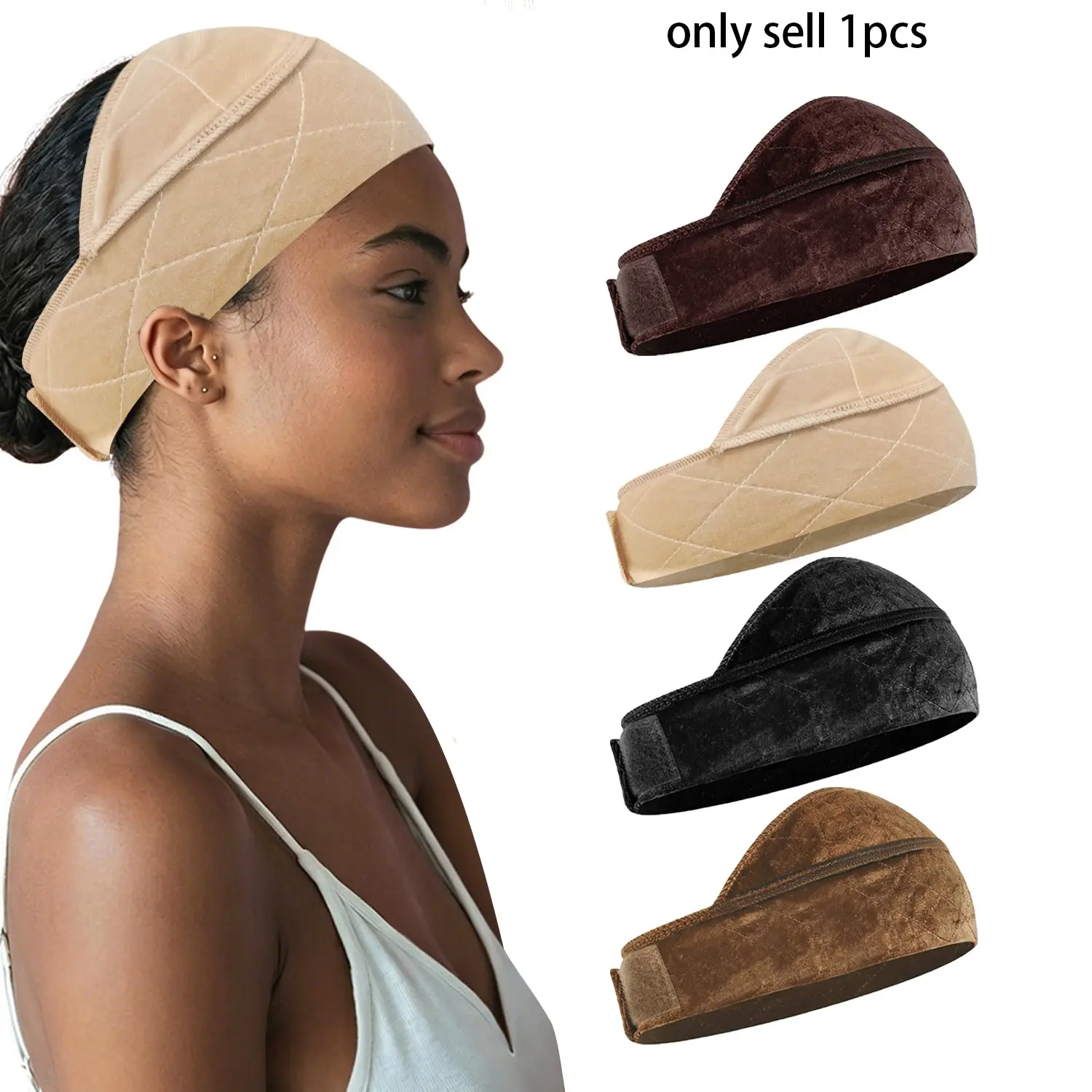 Wide Wig Grip Band for Lace Front Wigs, Velvet Wig Grip Band with Adjustable Hook & Loop Fastener, Headband Accessory
