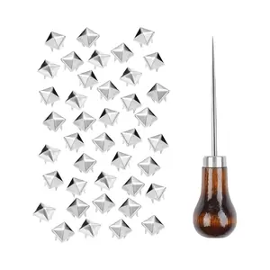 500 Pieces 10 mm Square Pyramid Studs for Clothing Bag Leather Shoes Punk Rock Jewelry Craft, 4 Prong Metal Nailhead Studs Spikes Accessories with Awl (Silver)